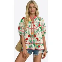 Imily Bela Kurzarmbluse Damen Babydoll Tops mit Blumenmuster (Packung, 1-tlg., 1per-Pack) mit V-Ausschnitt