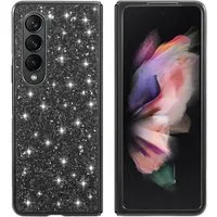Wigento Handyhülle Für Samsung Galaxy Z Fold4 5G Glitzer Diamant Design Kunststoff TPU Cover Handy Tasche Hülle Etuis Schwarz