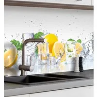 MyMaxxi Küchenrückwand Küchenrückwand selbstklebend Zitrone Spritzschutz Folie, (Klebefolie Küchenrückwand aufgerollt B 220 cm x H 60 cm), Yellow - White B 220 cm x H 60 cm