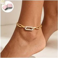 MOPUEA Schmuckset 2-teiliges Schmuckset Damen Armband Fußkette Goldfarben (Schmuckset, Armband und Fußkette im passenden Ketten-Design), Verstellbar, goldfarbene Optik, Geschenkbox inklusive