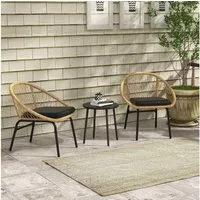 Outsunny Gartenlounge-Set 3-tlg. Rattan Gartenmöbel-Set Balkonmöbel-Set mit Couchtisch 2 Stühlen, (Sitzgarnitur, 3-tlg., Gartensitzgruppe), für Balkon, Terrasse, Polyester, Gelb