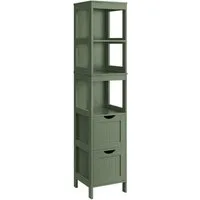 VASAGLE Badkommode Badezimmerschrank Hochschrank Schrank freistehend, schmale Säule, mit 2 Schubladen und 3 offenen Fächern