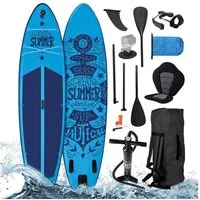 BRAST SUP-Board Summer Aufblasbares Stand up Paddle Set - 320x81x15cm, 5 Jahre Garantie inkl. Sonderzubehör, (2in1 Paddel Kajak-Sitz Action-Cam-Halterung), Fußschlaufe Paddel Pumpe Rucksack