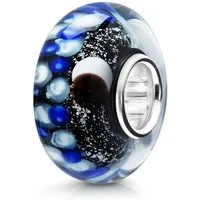Materia Bead Glasperle Mond / Halbmond Sternenhimmel 486, Kern aus 925 Sterling Silber, Glitter