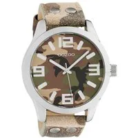 OOZOO Quarzuhr XXL Basic Line Armbanduhr C1066 camouflage Lederband mit Nieten 47 mm