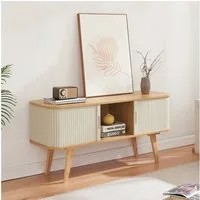 en.casa TV-Schrank »Tysvær« mit 2 Schiebetüren 120 x 40 x 58 cm Bambus/Cremeweiß