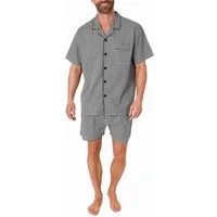 Normann Pyjama Herren Schlafanzug Shorty Pyjama kurzarm gewebt zum Knöpfen