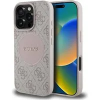 Guess Handyhülle iPhone 16 Pro Max Kunstleder rosa MagSafe Logo goldfarben 6,9 Zoll, Kantenschutz