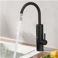 DESFAU Küchenarmatur mit Durchlauferhitzer, Wasserhahn 360° drehbar,3-Stufen Touchregelung spültischarmatur küche,Elektrische Durchlauferhitzer,Schwarz