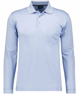 RAGMAN - Softknit-Polo mit Brusttasche, Langarm Blaugrau - Gr. - XXL