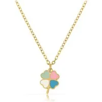 Made by Nami Kette mit Anhänger in Gold mit Anhänger Herz Blume oder Kleeblatt aus Chirurg. Edelstahl, 40 + 5 cm Gold Damen Wasserfester Schmuck Freundschaftsketten