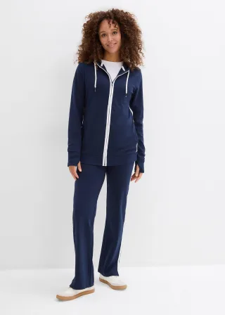 bonprix Stretch-Jogginganzug aus Baumwoll-Mix (2-tlg.Set), blau, Gr.36/38 (S), Bequemer Jogginganzug (2-tlg.Set) aus Sweatjacke und Jogginghose, Straight-Fit, Oberteil: 95% Baumwolle (organic)