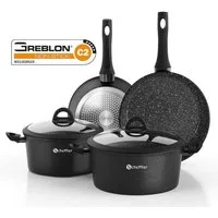 Scheffler Topf-Set Induktions Töpfe Set Schwarze Antihaftbeschichtung mit Glasdeckel, Aluminium (Set, 4-tlg., Ø24 4,4L/Ø28 6,5L Töpfe,24 5,8cm/28 6,8cm Pfanne), Induktionsgeeignet