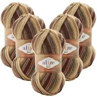 Alize 5 x ALIZE SUPERLANA MAXI BATIK Häkelwolle, 100 m, Yarn,Handstrickgarn,mehrfarbig,Winterwolle, Häkelgarn