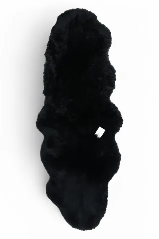 Echter Schaffell-Teppich, schwarz, doppelt, natürlich, flauschig, seidig weich, echte Wolle