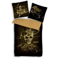 Träumschön Bettwäsche Premium Mako-Satin-Baumwolle 155x220 cm, King Skull, Baumwolle, 2 teilig, mit Reißverschluss, luftig und leichte Sommerbettwäsche