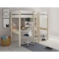 OTTO home Hochbett Stockbett, Kinderbett, "ROBIN " FSC® zertifiziertes Massivholz mit Schreibtisch und Regalen