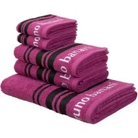 Bruno Banani Handtuch Set Daniel, 1 Duschtuch 70x140, 2 Handtücher 50x100, 2 Gästetücher 30x50, Walkfrottee (Set, 5-St), Streifen-Bordüre & Markenlogo, weich, 100% Baumwolle