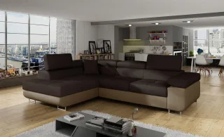 Ecksofa Schlafsofa SARRA in Stoff Monolith Braun-Dunkelbraun Ottomane Links