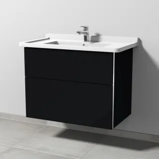 Sanipa 3way Waschtischunterbau zu Duravit Starck 3 Waschtisch mit 2 Auszügen, Schwarz-Matt BS71108