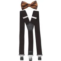 Fabio Farini Hosenträger mit passender Fliege als Set 4cm Y-Form für Herren Pack Braunen 4cm Hosenträger - Braun Gestreifter Fliege