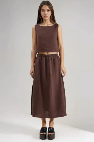 Crop-Bluse & Rock mit Schlitzdetails Muslin Zweiteiliges Set