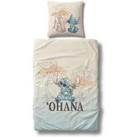 MTOnlinehandel Kinderbettwäsche Disney's Lilo & Stitch "OHANA" 135x200 + 80x80 cm, 100 % Baumwolle, Renforcé, 2 teilig, Stitch & Angel Motiv – weich, hautfreundlich und pflegeleicht