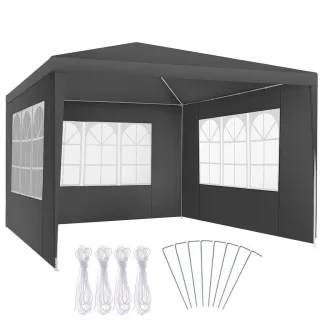 tectake Pavillon, Grau, Kunststoff, Quadratisch, 300x250x300 cm, Sonnen- & Sichtschutz, Pavillons & Pergolas, Pavillons