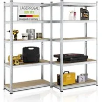 Juskys Schwerlastregal Basic, 8-tlg., Regalsystem mit 40 Einlegeböden, je 175 kg Traglast, Abstände wählbar
