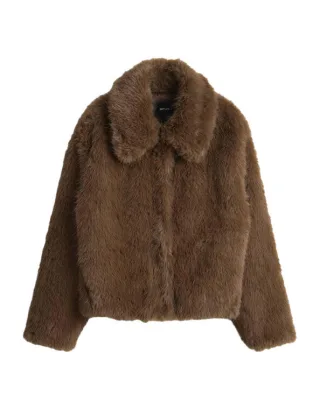 Opus - Regular verkürzte Jacke in Felloptik - Hajora braun - Gr. - 42