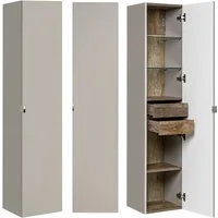 Lomadox Hochschrank PUEBLA-56-TAUPE Badmöbel in taupe mit Vintage Oak Eiche, 2 Türen, : 35/160/33 cm