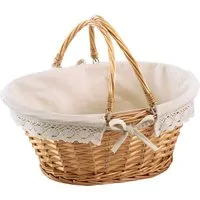 Kobolo Dekokorb Weidenkorb oval mit Klapphenkeln & Häkelborte (1 Stück)