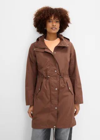 bonprix Parka mit Kapuze, braun, Gr.40, Locker geschnittener Longparka mit Kapuze, tailliert, aus 100% Baumwolle