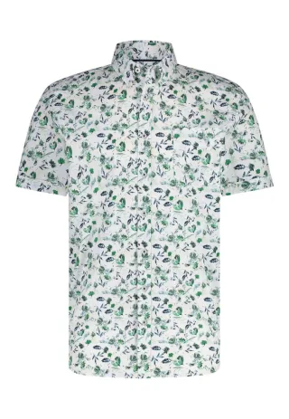 State of Art - Regular Fit: Kurzarmhemd weiß/grün - Gr. - S