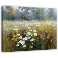 Wallarena Leinwandbild Blumen Feldblumen - Grün - Elegant - Wohnzimmer, Blumen, 40x30x2cm