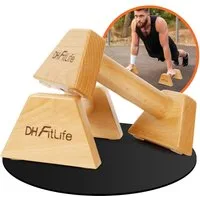 DH FitLife Liegestützgriffe aus Holz - 2x gelenksschonende & rutschfeste Handstand-Griffe (Parallettes, Dip Barren, Push-Up Bars, Calisthenics Equipment für Strength Training), Indoor & Outdoor