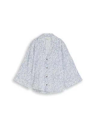 Tom Tailor - Oversize Bluse mit Leinenanteil white small leaves design - Gr. - 40