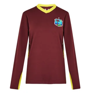 Castore - "West Indies" T-Shirt für Damen, Kricket, Regulär, Langärmlig (Weinrot)