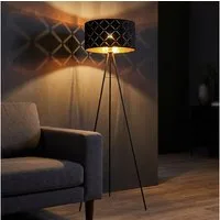 GLOBO LIGHTING LED Stehlampe, Leuchtmittel inklusive, Warmweiß, LED Stehlampe Standleuchte Beistelllampe 3 Beine schwarz gold H 149cm
