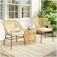 Outsunny Sitzgruppe mit 2 Gartenstühlen, Glastisch, waschbaren Kissen, (Gartenmöbel-Set, 3-tlg., Rattan Bistroset), für Garten, Terrasse, Beige