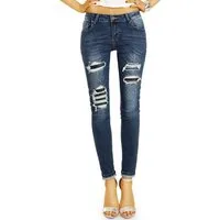 be styled Destroyed-Jeans Medium Waist Röhrenjeans Destroyed Nieten Look - Damen - j11k mit Stretch-Anteil