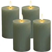 relaxdays LED-Kerze 4er Set 13 cm, Flammenlose LED-Kerzen, LED, Warmweiß, Salbei