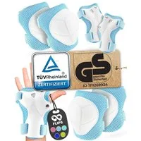 99FLIPS Protektoren-Set Schoner Inliner skates Kinder Set Skateboard Protektoren Schützer (Knieschoner Kinder Schutzausrüstung für Rollschuhe & Skateboard, 6-tlg., Knieschützer, Ellenbogen Schützer & Handschützer inkl. Tasche), Schlittschuhe Schoner 