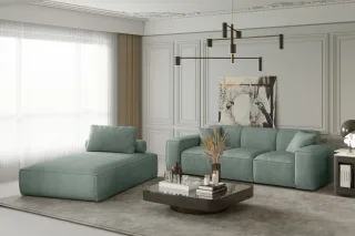 Sofa Set 2-teilig Sezlong und Sofa 3-Sitzer CELES in Stoff Scala Saphire