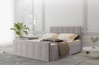 Boxspringbett Schlafzimmerbett MAURO 200x200cm Stoff Soro Hellgrau inkl.Bettk...