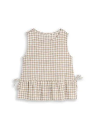 Denim Tom Tailor - Loose Fit Peplum Top beige white vichy - Gr. - S