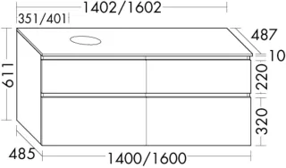 Burgbad Waschtischunterschrank Lin20Lack Hochglanz 611x1602x487 Schwarz Hochglanz, SGIF160RF6520 SGIF160RF6520