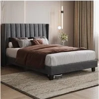 Yaheetech Polsterbett Doppelbett, Bettgestell mit gepolstertem Kopfteil & Lattenrost, 140 x 200 cm