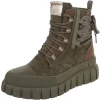 Ital-Design Damen Plateau-Bootie mit Schnürung und Riemen-Details Schnürstiefelette (92078934) Keilabsatz/Wedge Sneakers High in Grün