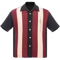 Steady Clothing Kurzarmhemd The Sheen Black Stone Bug Vintage Bowling Shirt Retro